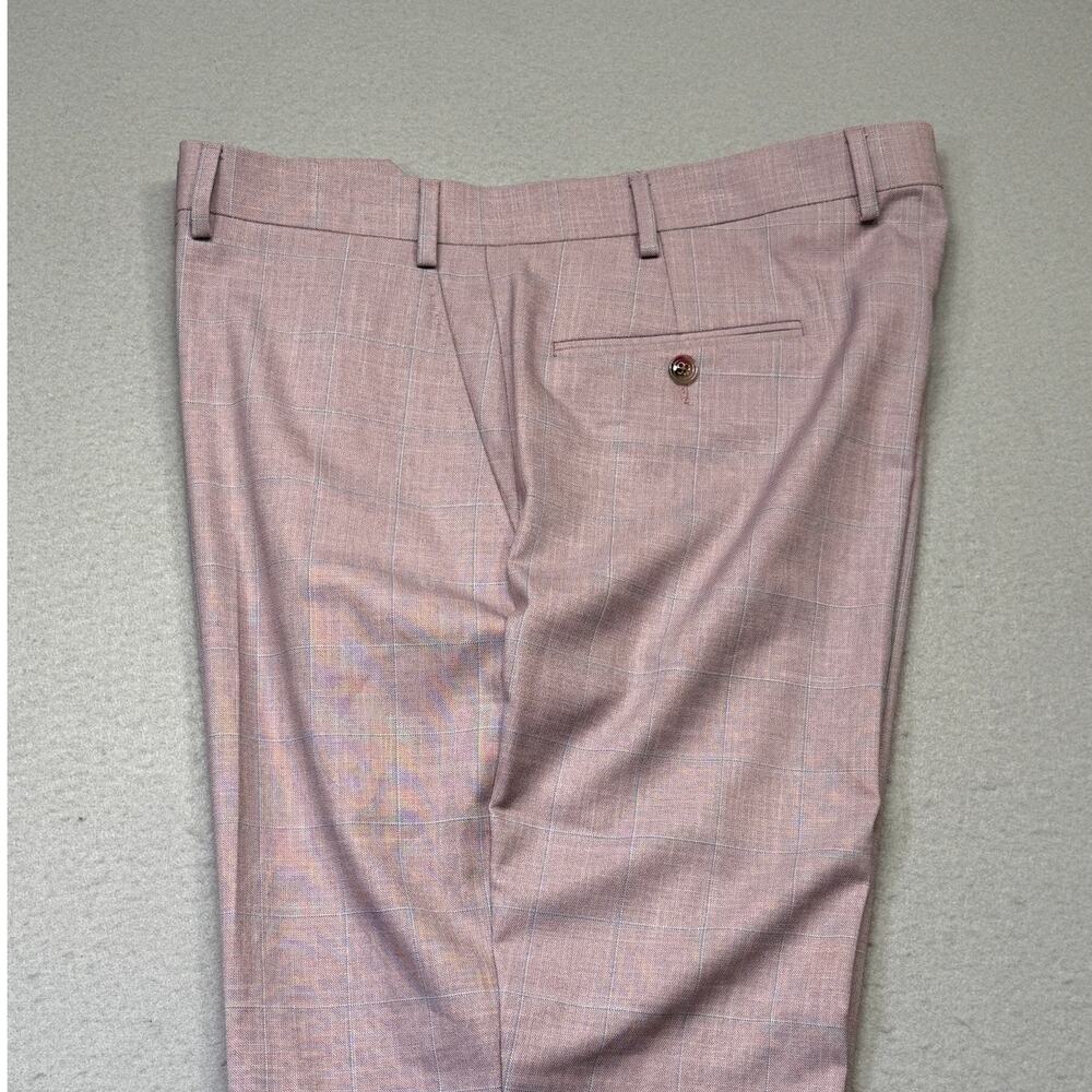 Tayion Collection Men's Regular-Fit Suit Pants Pink Windowpane 36x32 $135